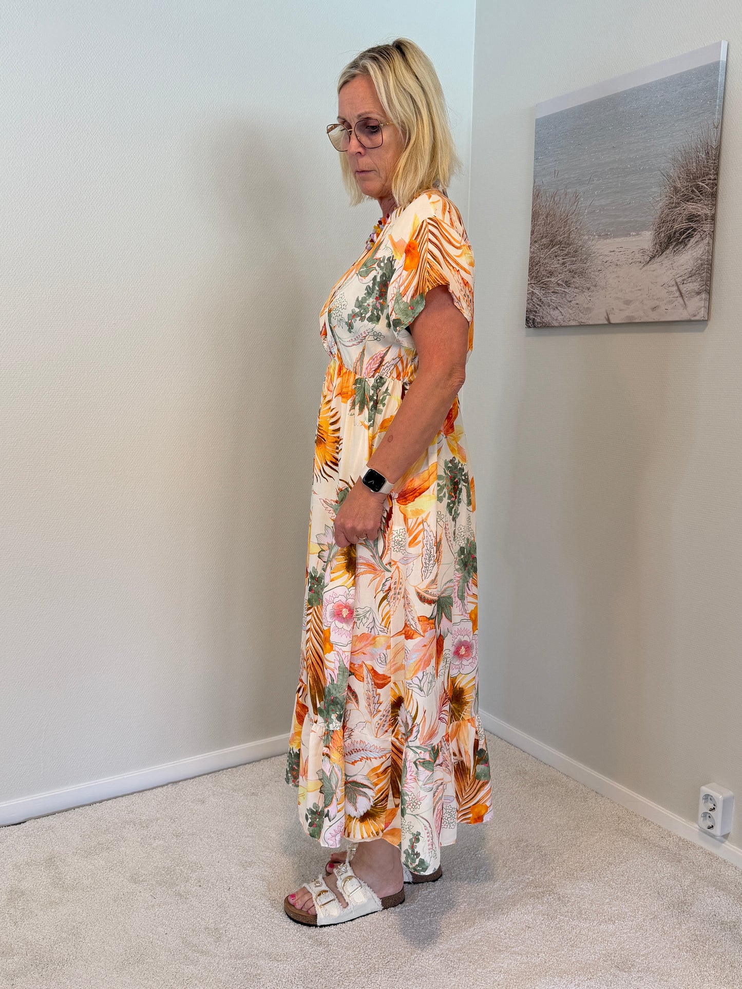 Lizette Klänning Bladmönster (Orange)