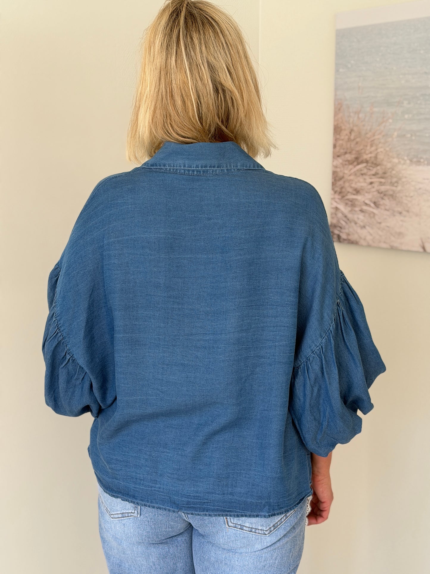 Tencell Blus Med Ballongärm (Blå)