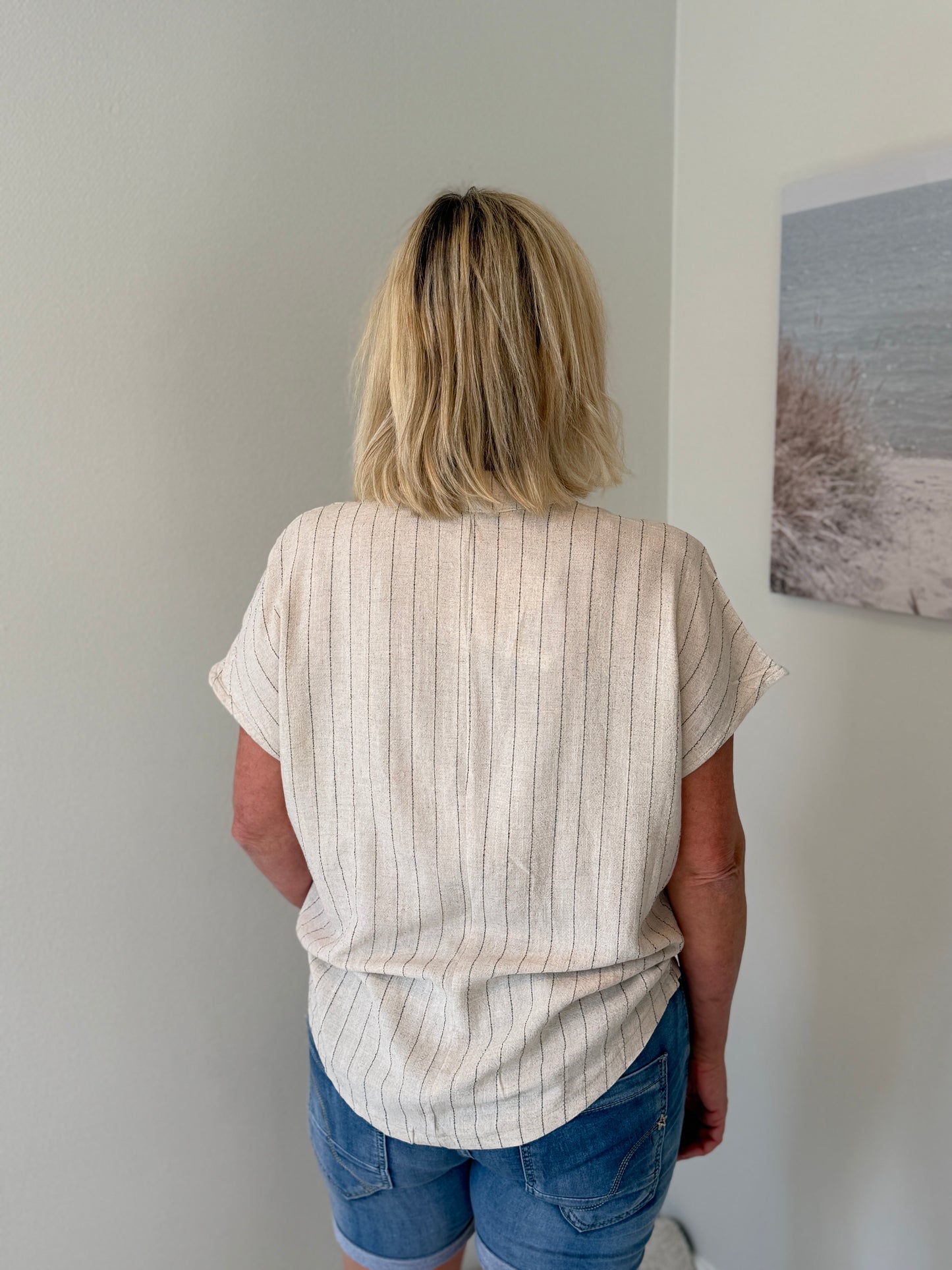 V-Neck Topp Stripe Stone (Stone)