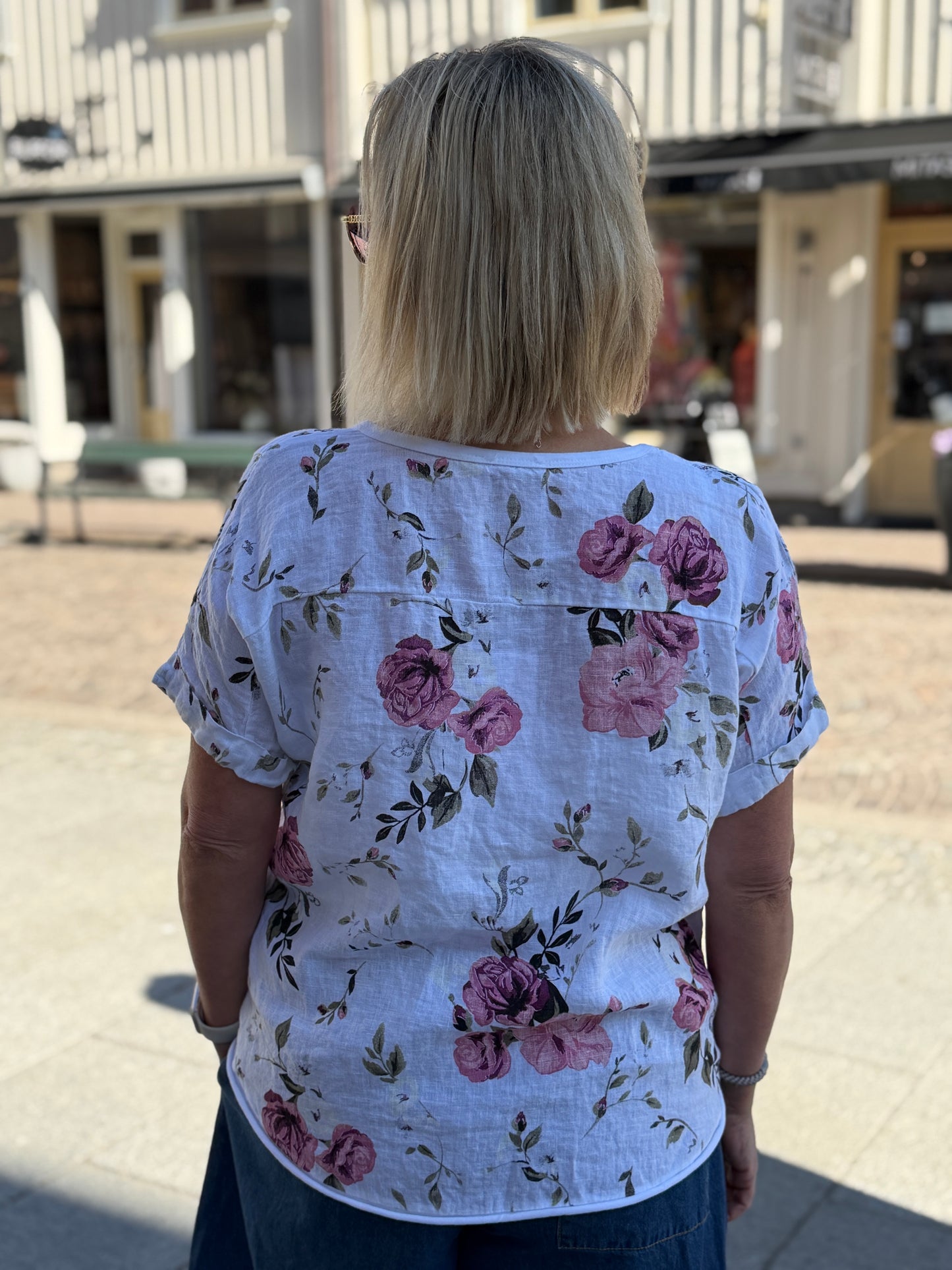 Topp Linne Flower White / Pink (White/Pink)