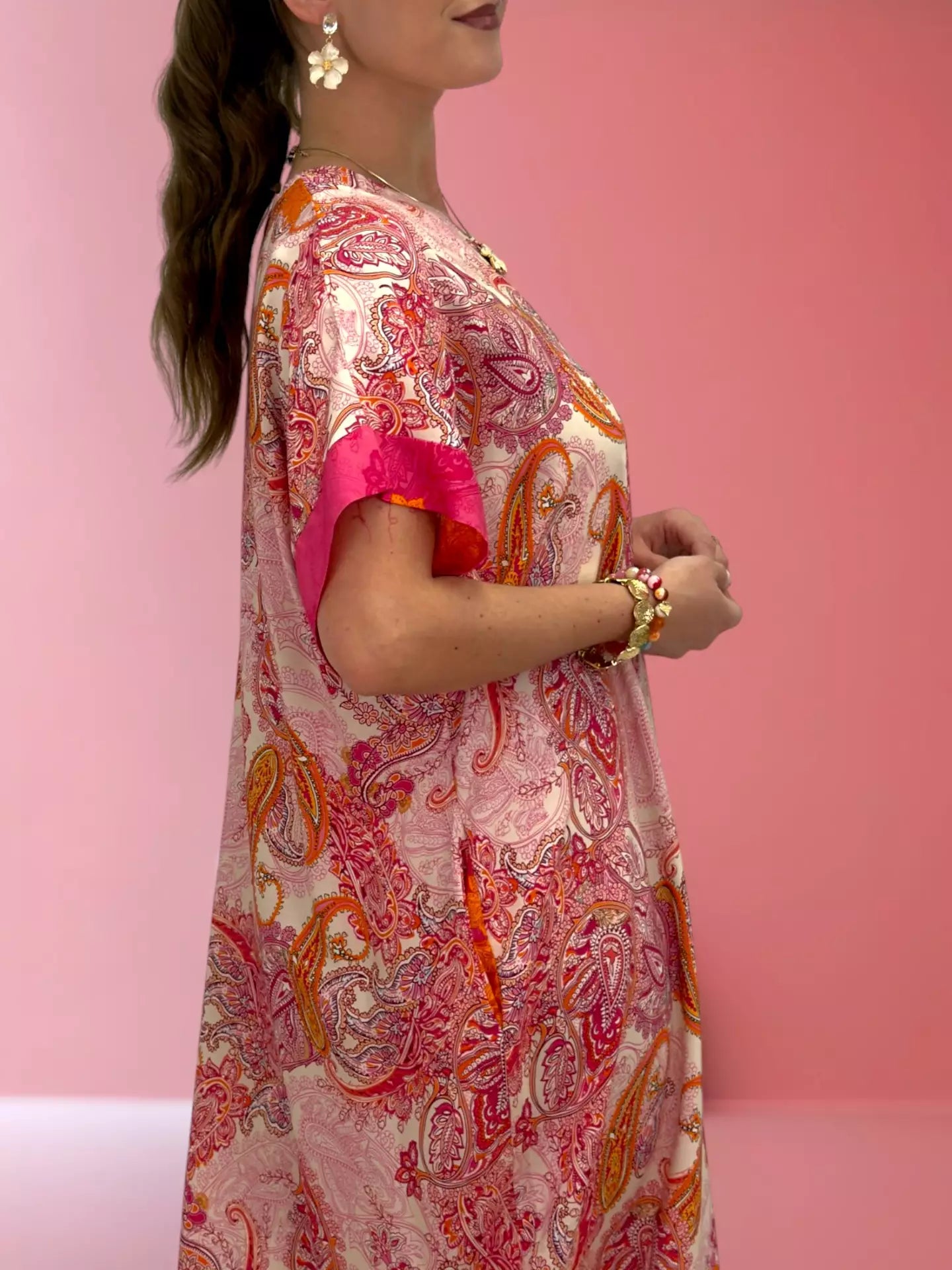 Paisleymönstrad Midiklänning (Fuchsia)