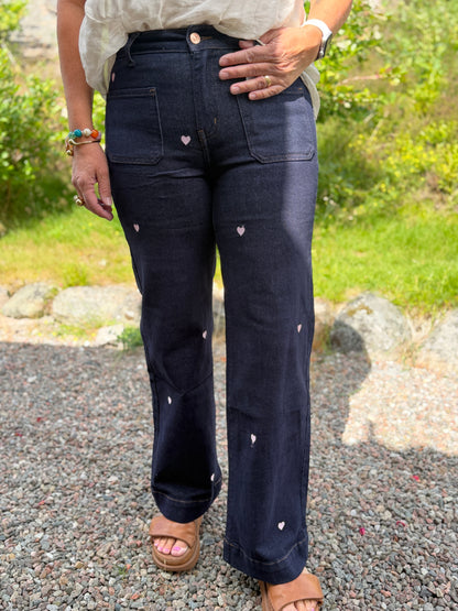 Jeans Med Rosa Hjärtan (Dark denim)