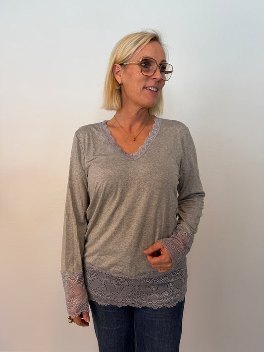 Långärmad Topp Med Spets (Grey)