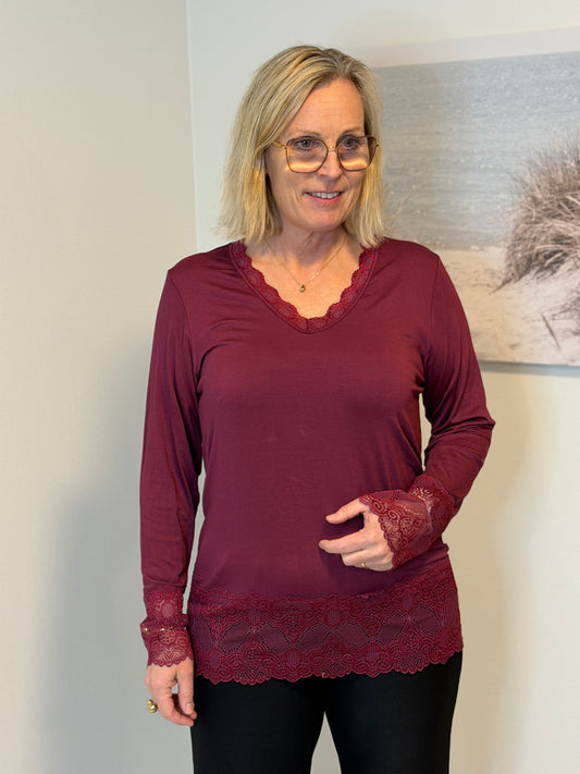 Långärmad Topp Med Spets Bordo (Bordo)