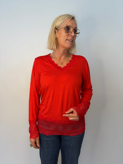Långärmad Topp Med Spets (Red)