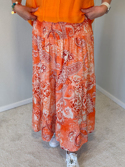 Paisleymönstrad Maxikjol (Orange)