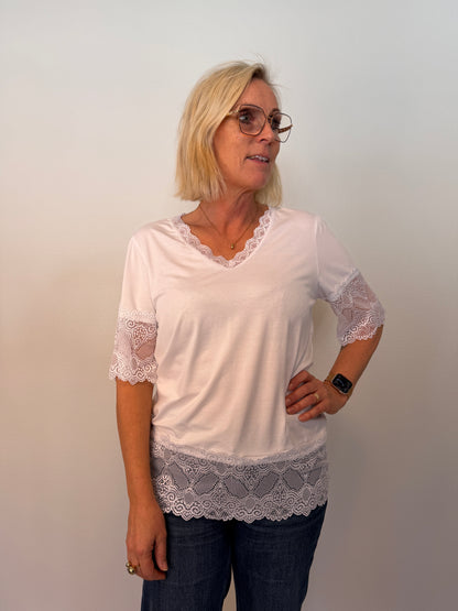 Kortärmad Topp Med Spets (White)
