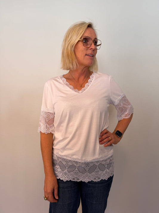 Kortärmad Topp Med Spets (White)