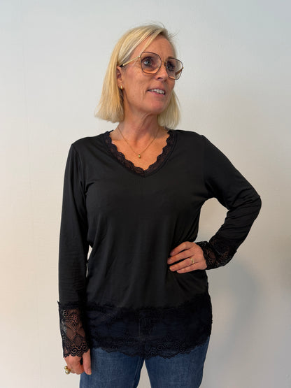 Långärmad Topp Med Spets Black (Black)