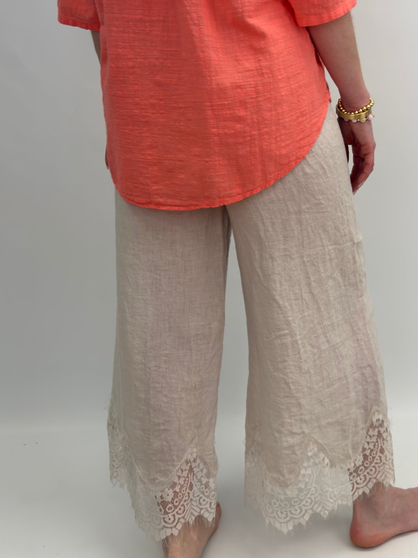 Vida Linnebyxor Med Spets (Beige)