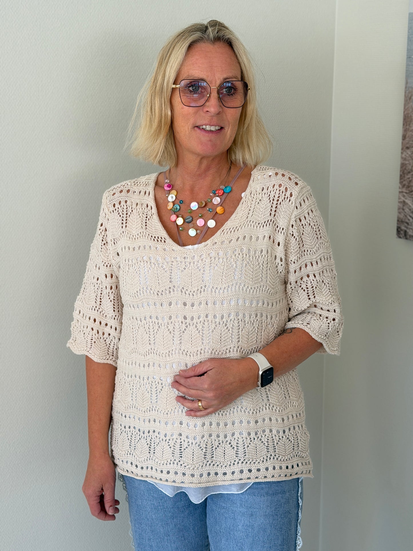 Virkad Topp (Beige)