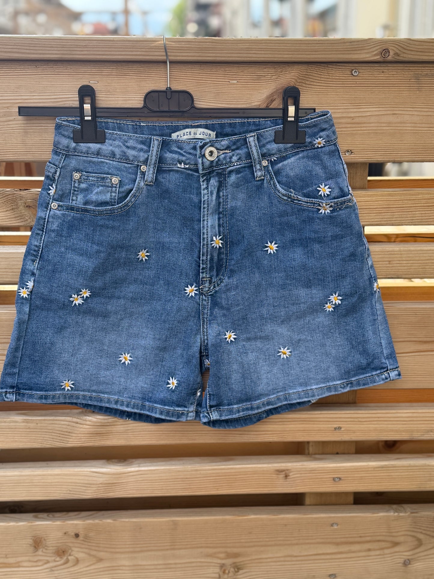 Jeansshorts Med Blomma (Jeansblå)