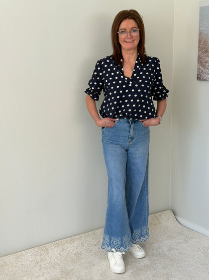 Jeans Wide Leg M Brodyr (Blå)
