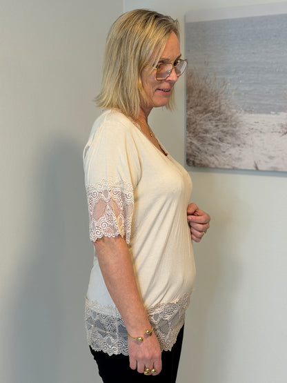 Kortärmad Topp M Spets Os 6P Beige 065 (Beige)
