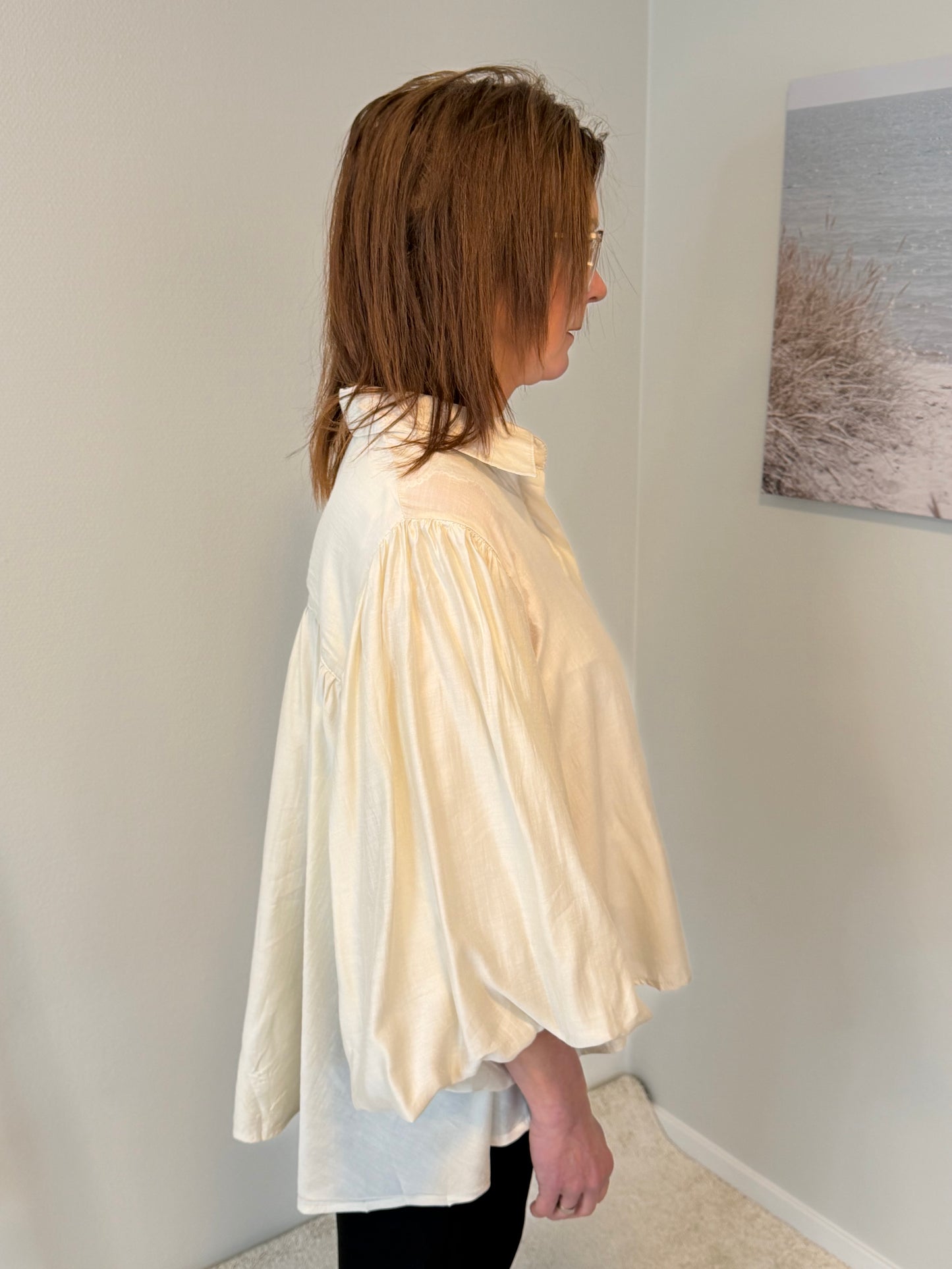 Blus Med Ballongärm (Beige)