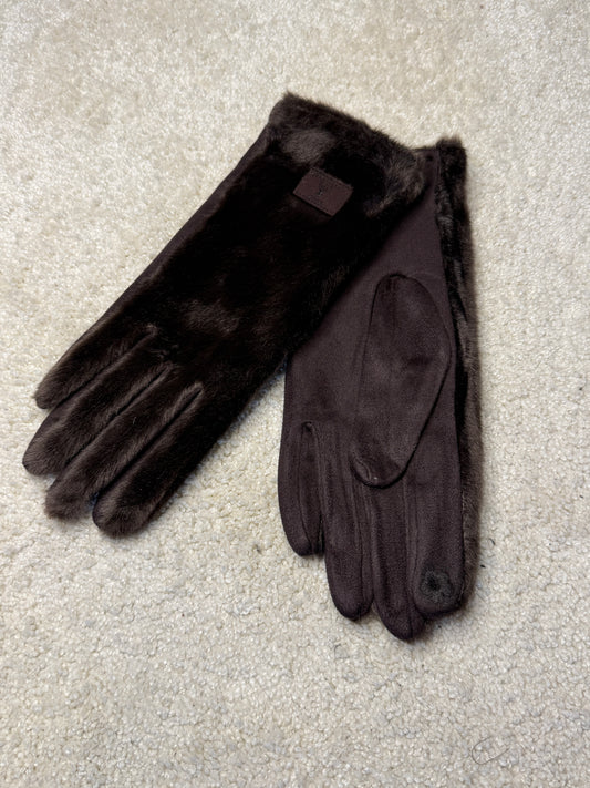 Handskar I Fuskpäls (Brun)