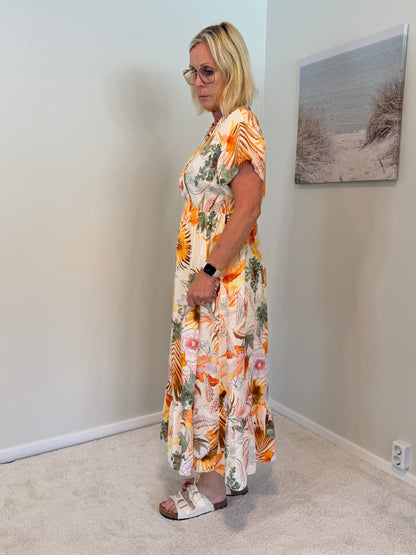 Lizette Klänning Bladmönster (Orange)