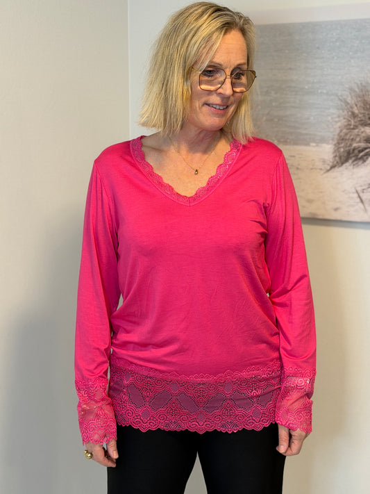 Långärmad Topp Med Spets Cerise (Cerise)