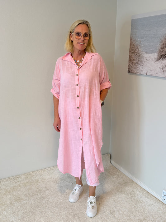 Skjortklänning I Bomull (Rosa)