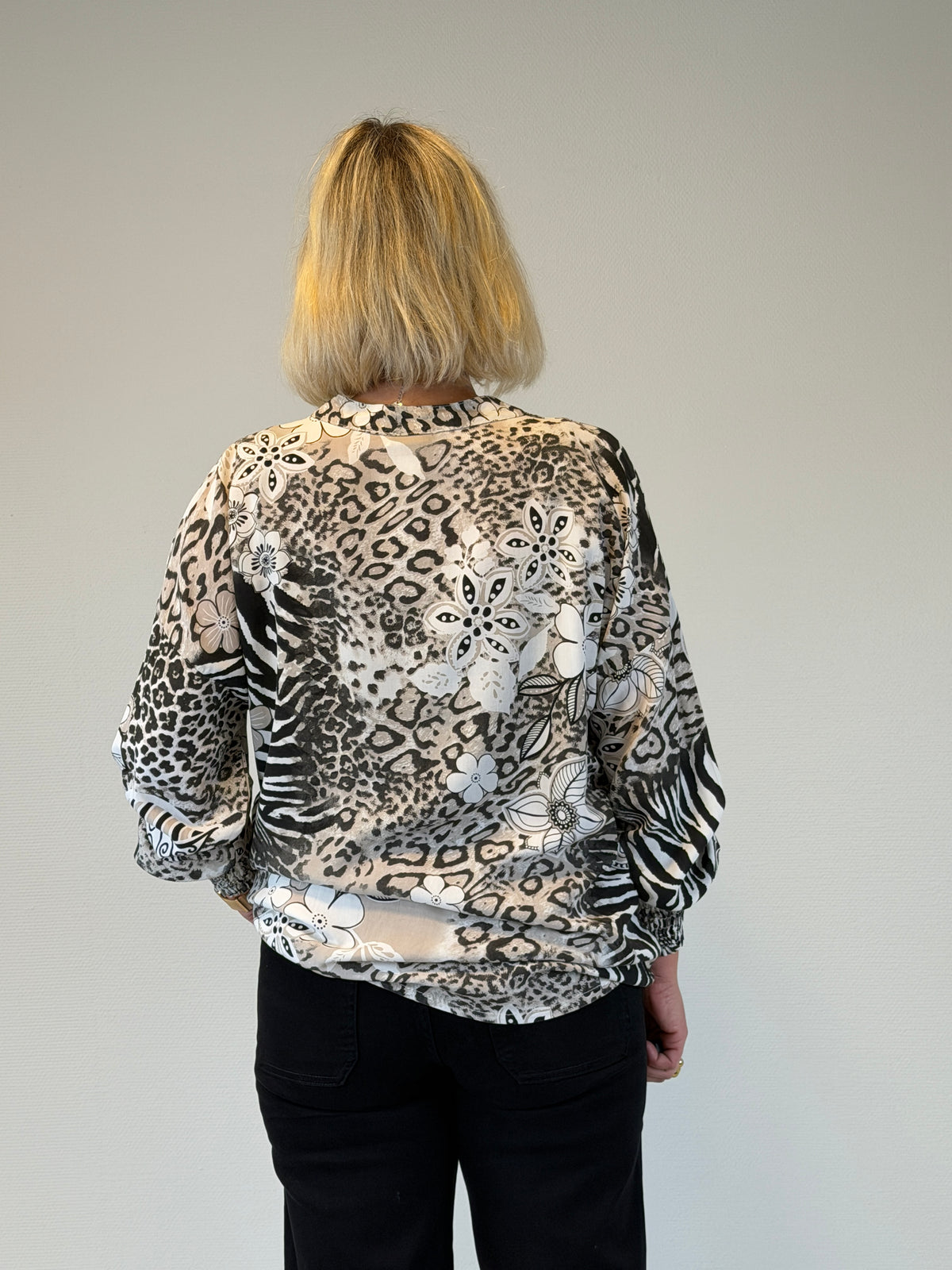 Blus Mönstrad Smockärm (Beige)