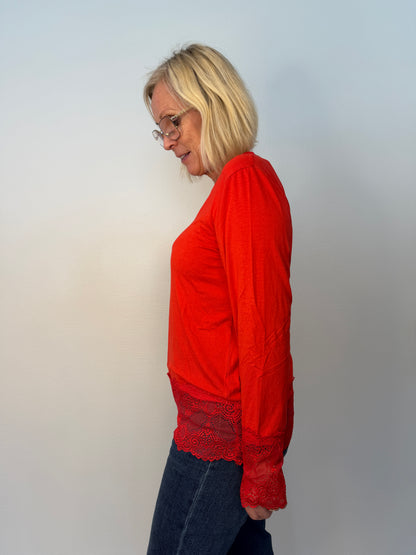 Långärmad Topp Med Spets (Red)