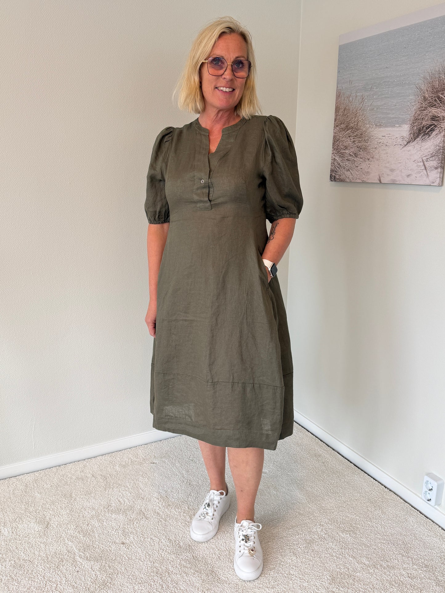 Cuaniela Molly Ss Placket Dress (Green)
