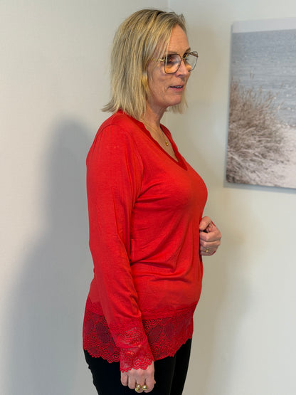 Långärmad Topp Med Spets Red (Red)