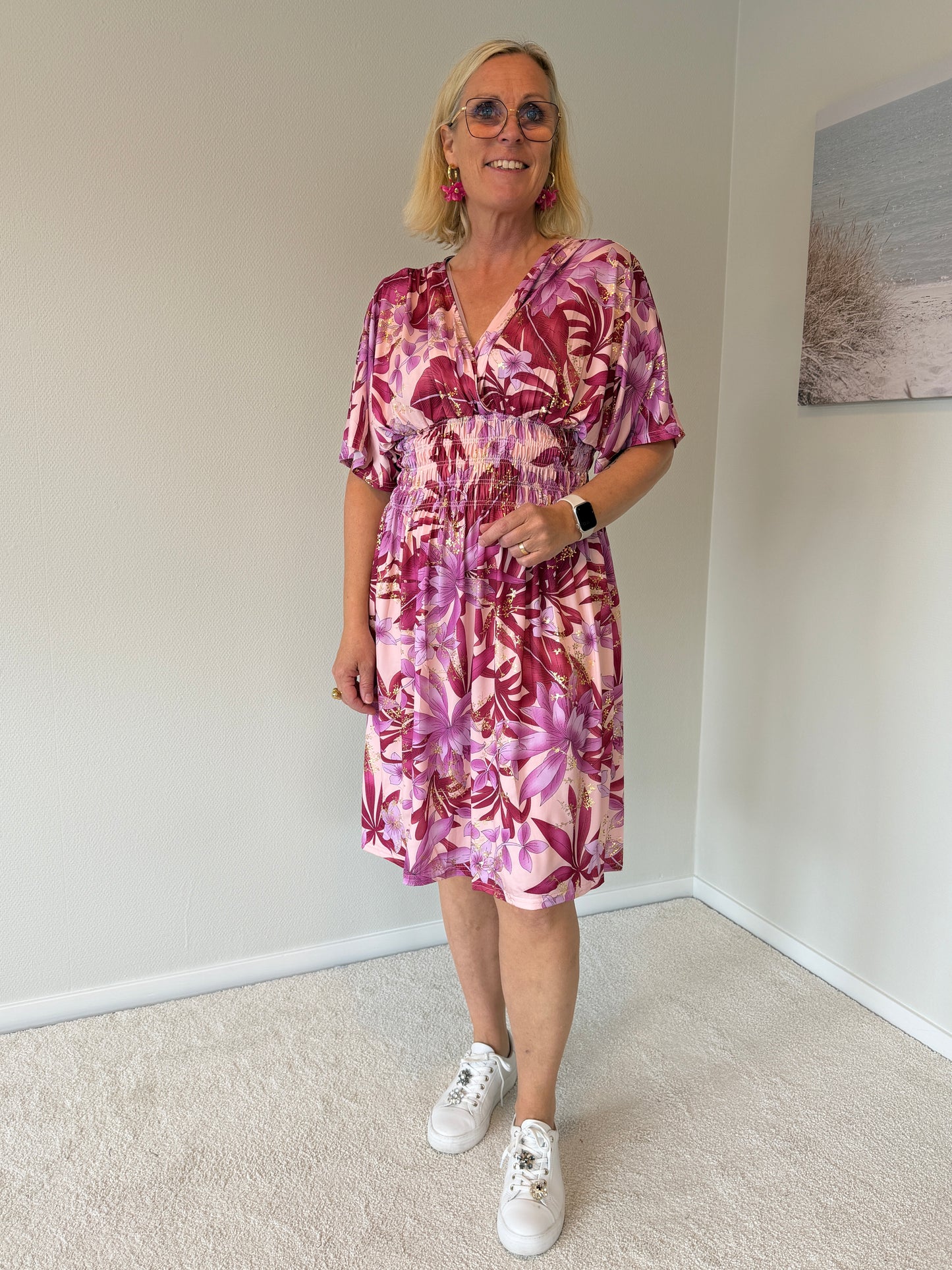 Klänning Kort Print (Cerise)