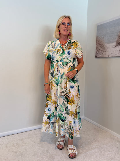Lizette Klänning Bladmönster (Grön)