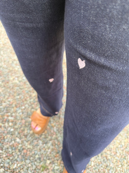 Jeans Med Rosa Hjärtan (Dark denim)