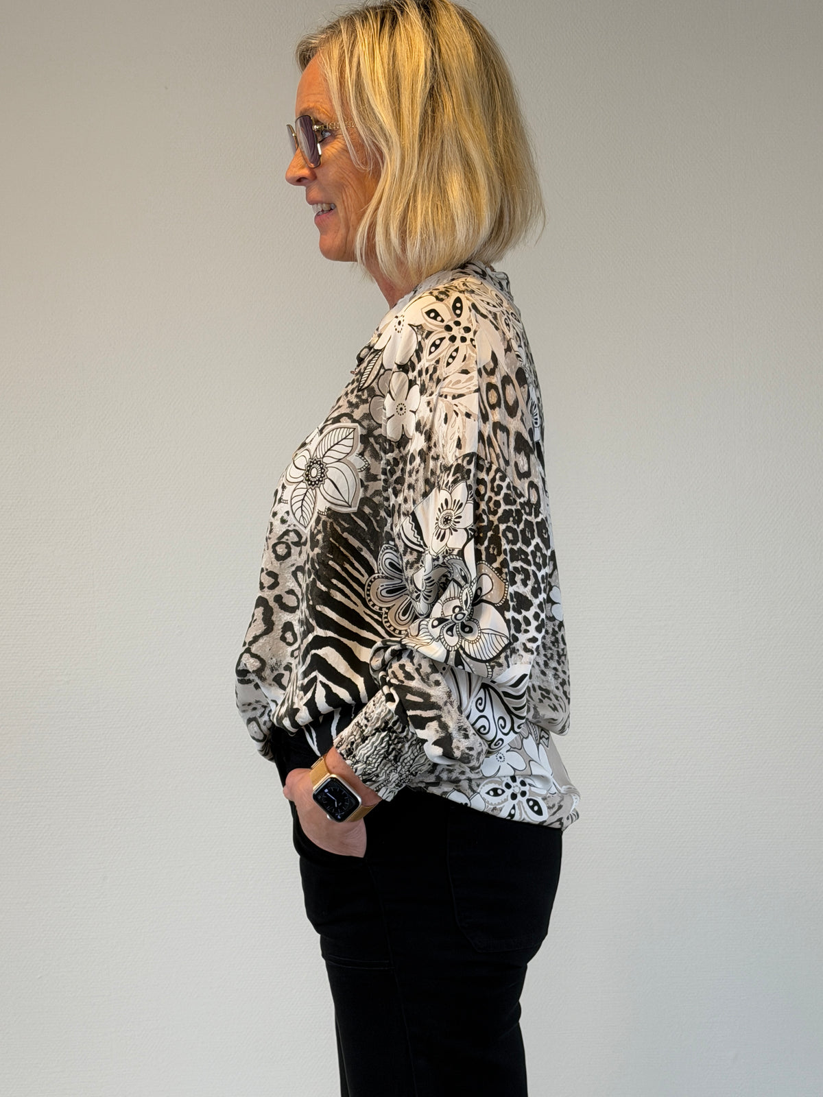 Blus Mönstrad Smockärm (Beige)