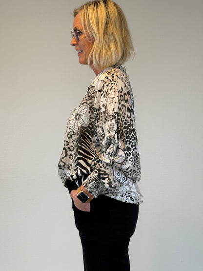 Blus Mönstrad Smockärm (Beige)
