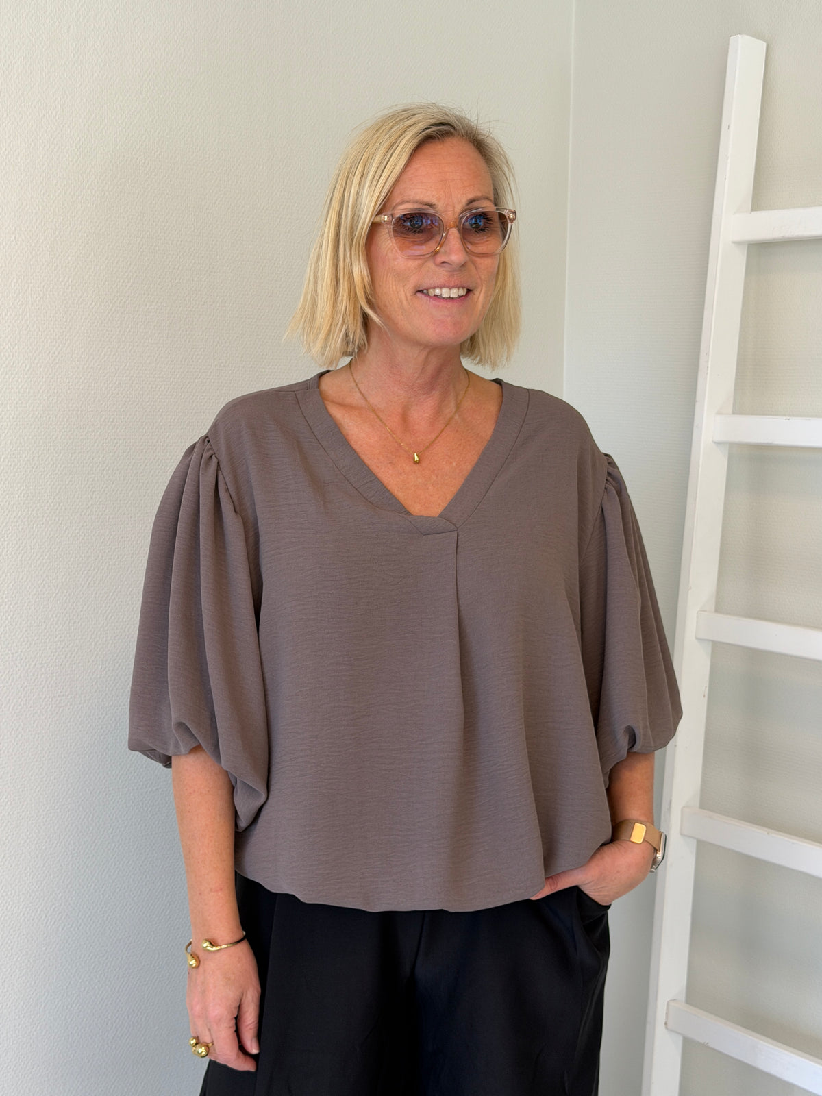 Topp Med Ballongärm (Taupe)