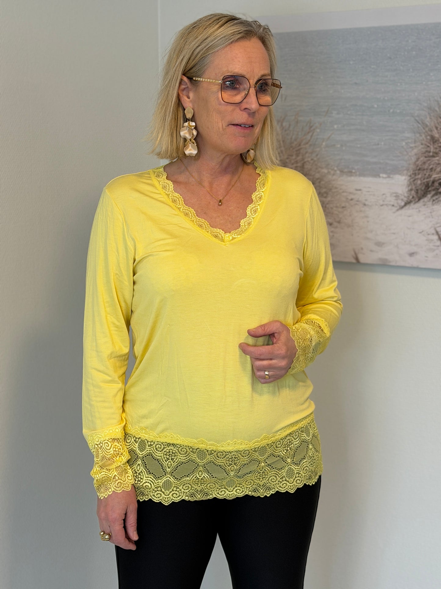 Långärmad Topp Med Spets Yellow (--)