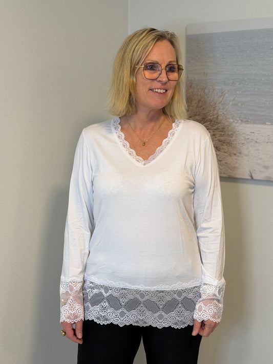 Långärmad Topp Med Spets Light White (White)