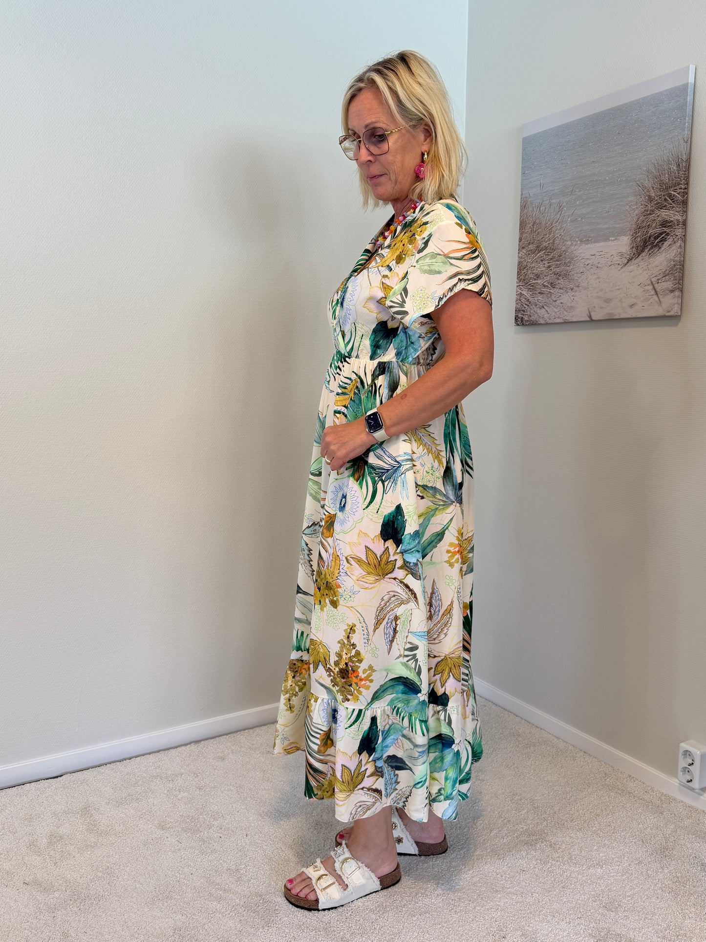 Lizette Klänning Bladmönster (Grön)