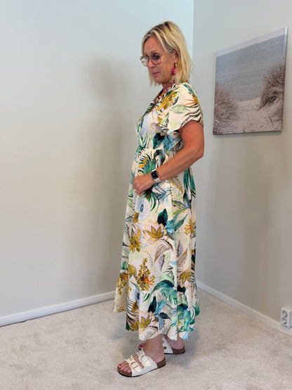 Lizette Klänning Bladmönster (Grön)