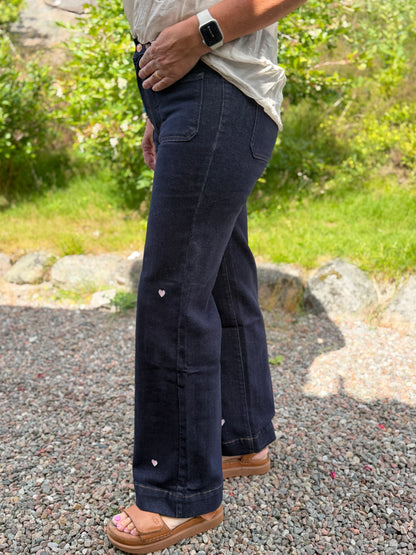 Jeans Med Rosa Hjärtan (Dark denim)