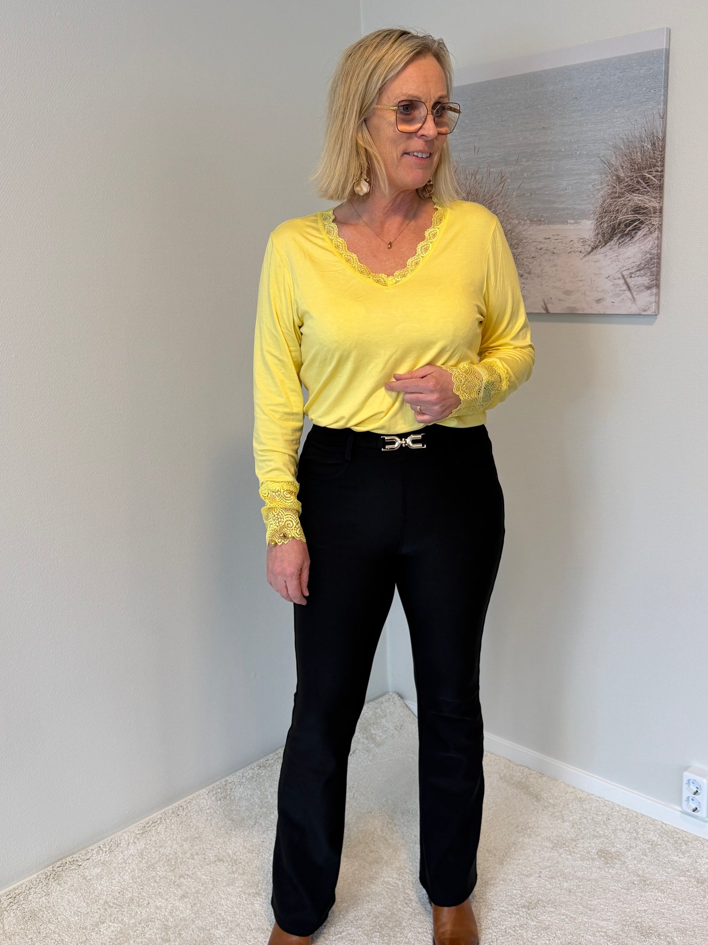 Långärmad Topp Med Spets Yellow (--)