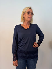 Långärmad Topp Med Spets Light Navy (Navy)