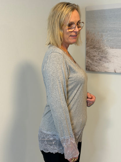 Långärmad Topp Med Spets Grey (Grey)