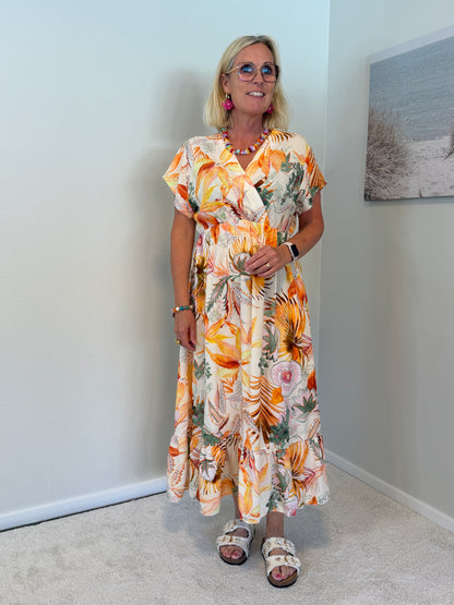 Lizette Klänning Bladmönster (Orange)