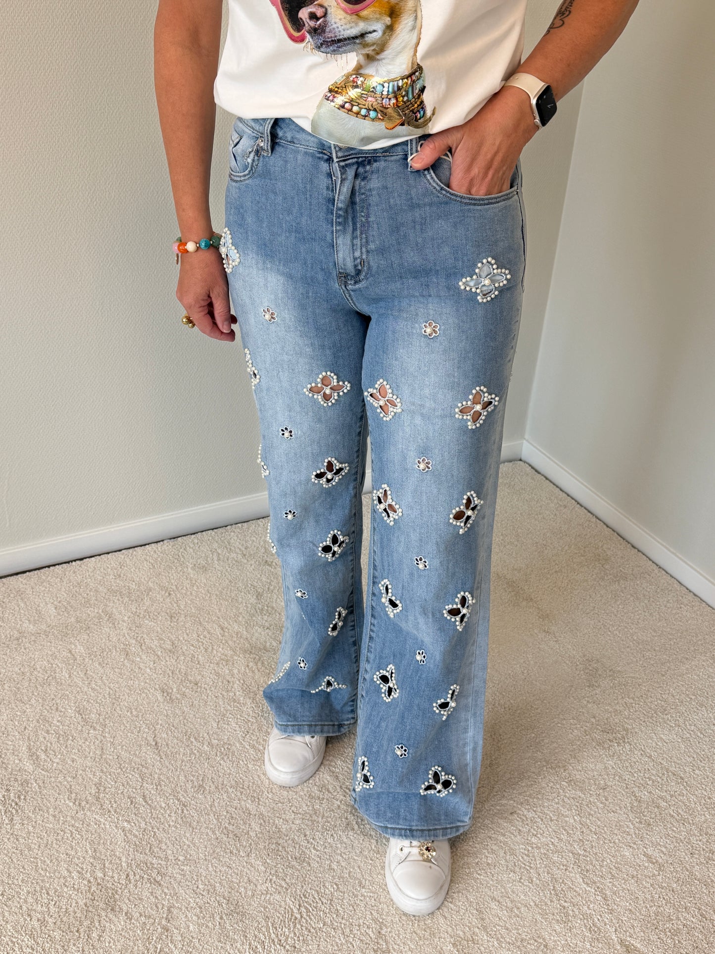 Jeans Med Pärlor (Blå)