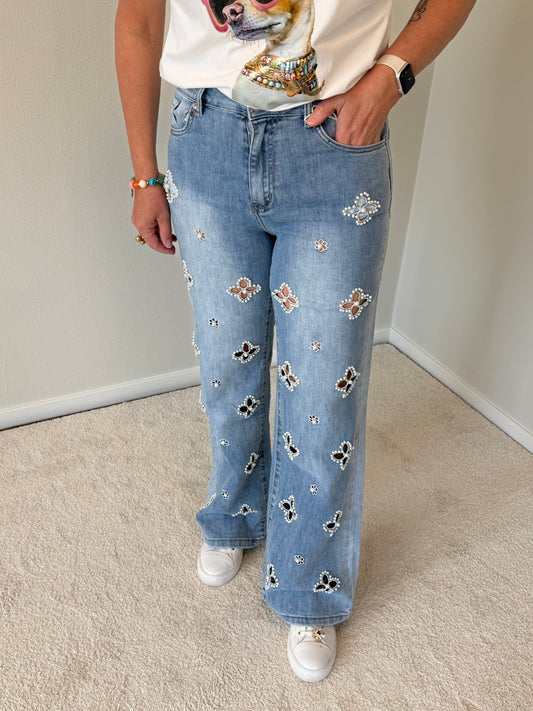 Jeans Med Pärlor (Blå)