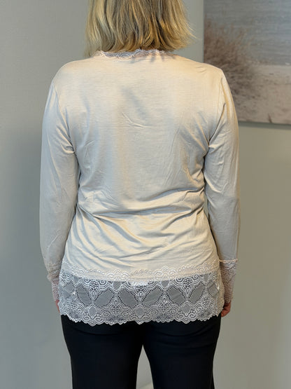 Långärmad Topp Med Spets Beige (Beige)