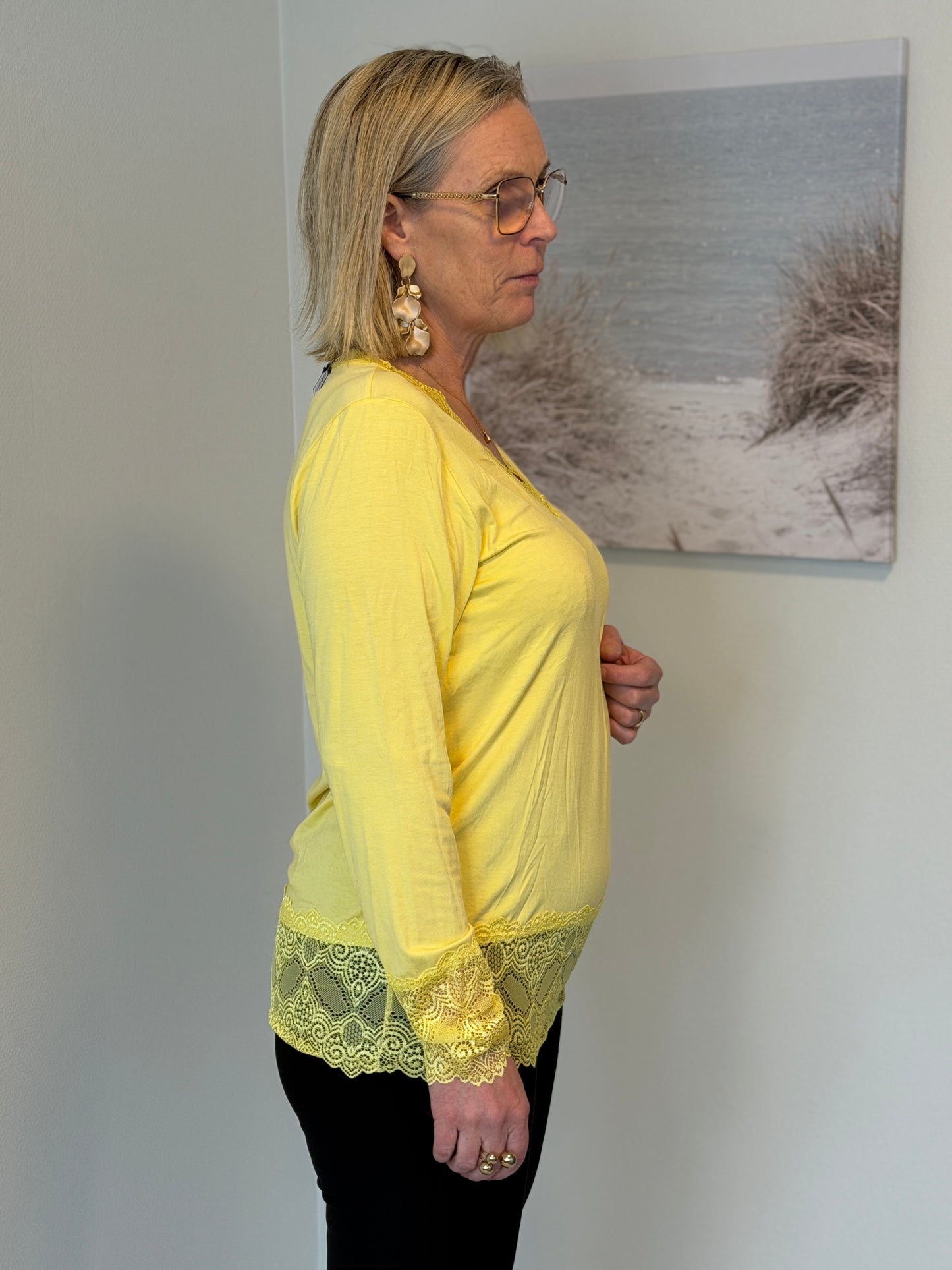 Långärmad Topp Med Spets Yellow (--)