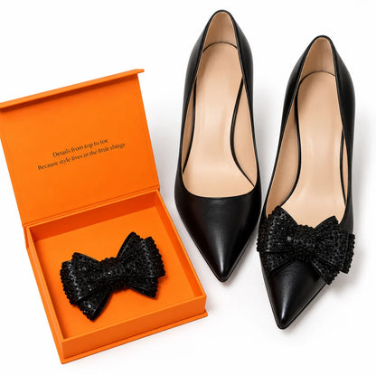 Crystal Bow Shoe Clip (Black)