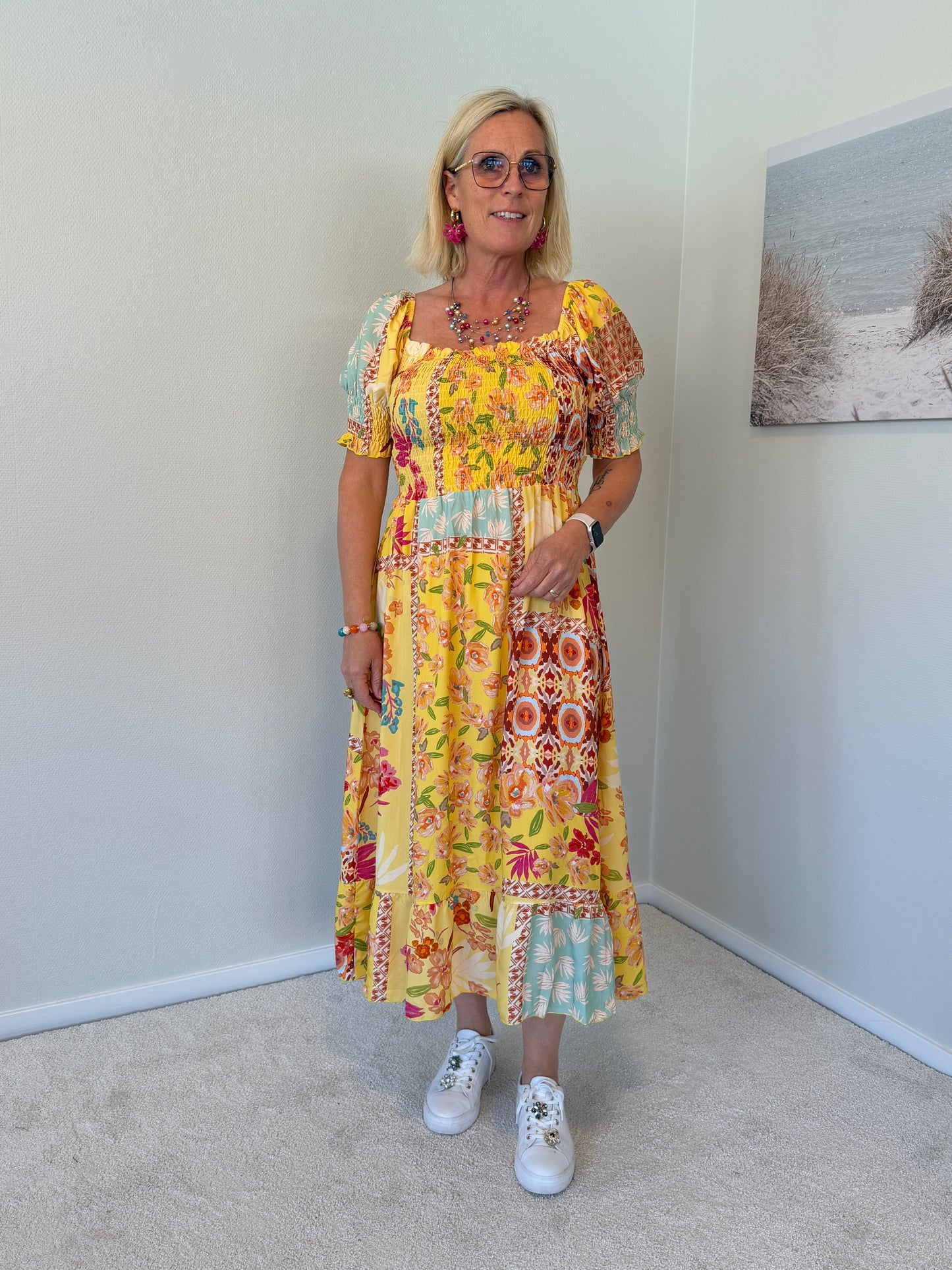 Midiklänning Med Smock (Yelow)