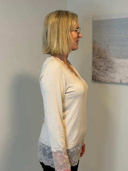 Långärmad Topp Med Spets Beige (Beige)