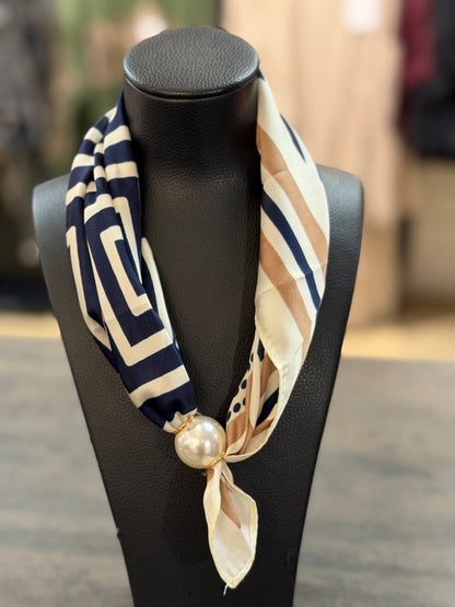 Magnetscarf Randig (Beige/Marinblå)
